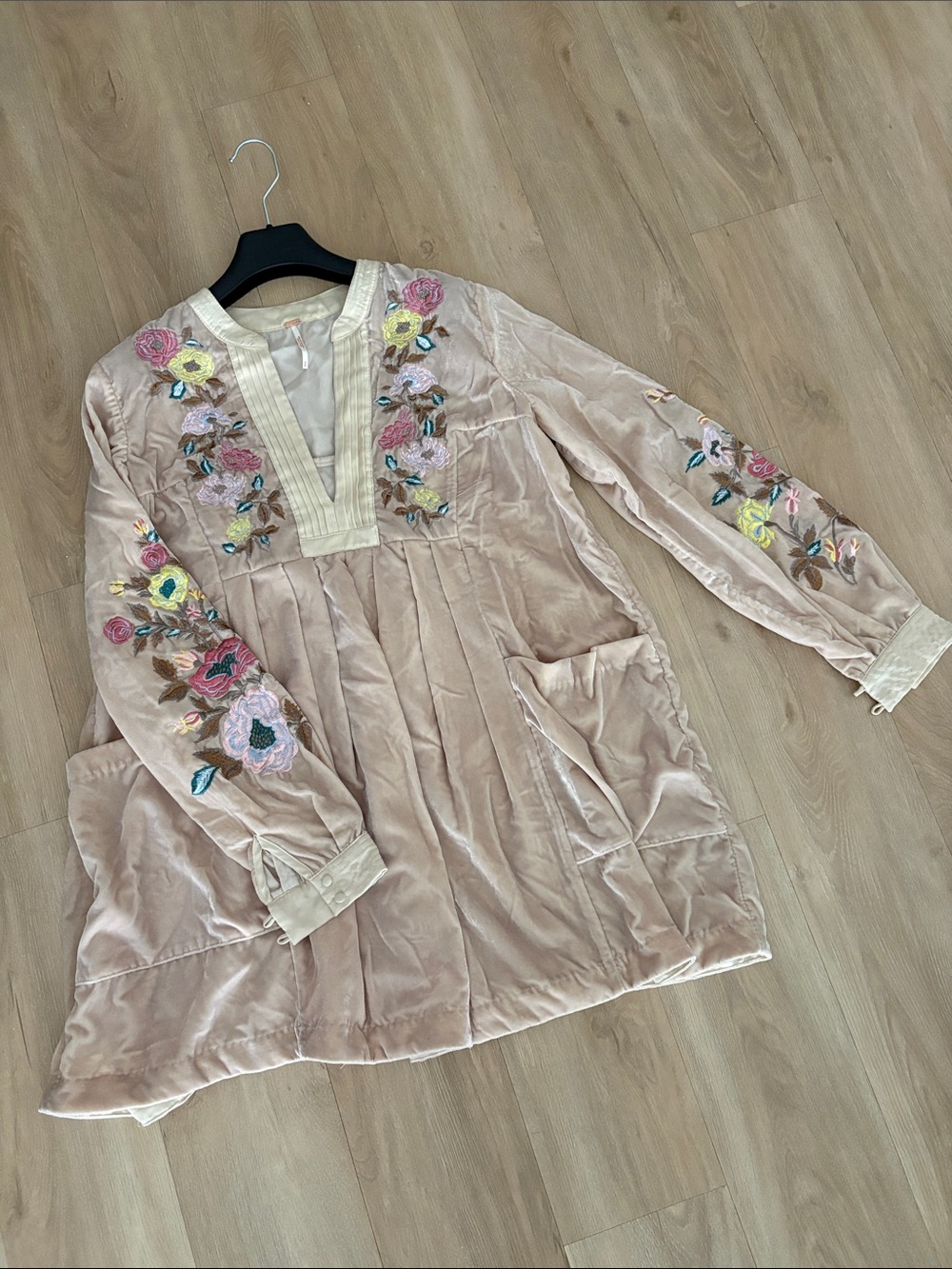 Free People Blush Pink Velvet Tunic with Floral Embroidery - Picture 2 of 6